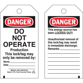Brady Worldwide Inc 50198 Brady® 50198 Lockout Tag- Danger Do Not Operate, 2 Sided, Polyester, 25/Pack image.