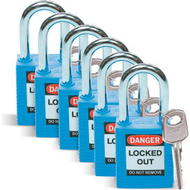 Brady Worldwide Inc 51344 Brady® 51344 Lockout Padlock, Keyed Differently, 1-1/2", Plastic/Steel, Blue, 6/Pack image.