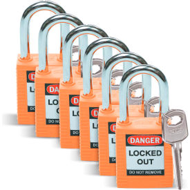 Brady Worldwide Inc 51347 Brady® 51347 Lockout Padlock, Keyed Differently, 1-1/2", Plastic/Steel, Orange, 6/Pack image.