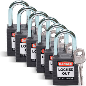 Brady Worldwide Inc 51353 Brady® 51353 Lockout Padlock, Keyed Differently, 1-1/2", Plastic/Steel, Black, 6/Pack image.