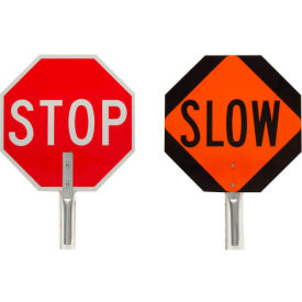 Brady Worldwide Inc 57754 Brady® 57754 Traffic Control Paddle, 2 Sided, Stop/Slow Sign, Aluminum, 18"W x 18"H image.