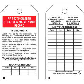 Brady Worldwide Inc 65371 Brady® 65371 Fire Extinguisher Recharge & Maintenance Record Tag, 25/Pkg, Poly, 3"W x 5-3/4"H image.