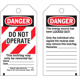 Brady Worldwide Inc 65452 Brady® 65452 Lockout Tag- Danger Do Not Operate, 2 Sided, Cardstock, 25/Pack image.