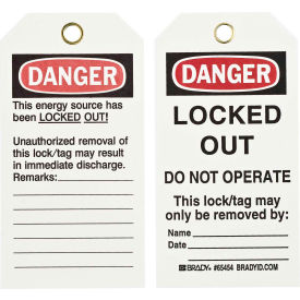 Brady Worldwide Inc 65454 Brady® 65454 Lockout Tag- Danger Locked Out Do Not Operate, 2 Sided, Cardstock, 25/Pack image.