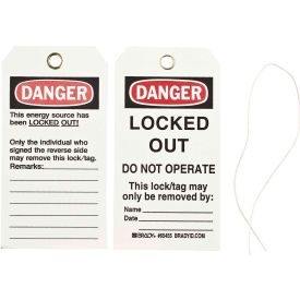 Brady Worldwide Inc 65455 Brady® 65455 Lockout Tag- Danger Locked Out Do Not Operate, 2 Sided, Cardstock, 25/Pack image.