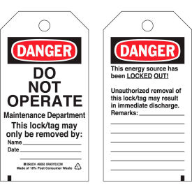 Brady Worldwide Inc 65503 Brady® 65503 Lockout Tag- Danger Do Not Operate, Heavy Duty Polyester Encapsulated, 25/Pack image.