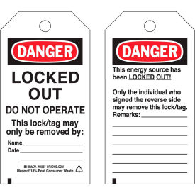 Brady Worldwide Inc 66067 Brady® 66067 Lockout Tag- Danger Do Not Operate, 2 Sided, Polyester, 25/Pack image.