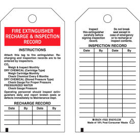 Brady Worldwide Inc 76222 Brady® 76222 Fire Extinguisher Recharge & Maintenance Record Tag, 25/Pkg, Poly, 3"W x 5-3/4"H image.