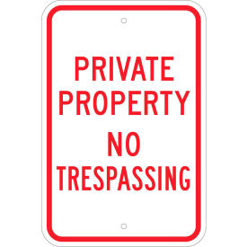 Brady Worldwide Inc 80106 Brady® 80106 Private Property No Trespassing Sign, RD/WH, HIP Reflective, Aluminum, 12"W x 18"H image.