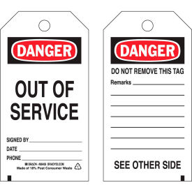 Brady Worldwide Inc 86459 Brady® 86459 Self-Laminating Danger Out Of Service Tag, Polyester, 3"W x 5-3/4"H image.