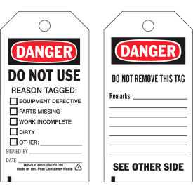Brady 86533 Danger Do Not Use Tag, 2 Sided, 10/Pkg, Polyester, 3