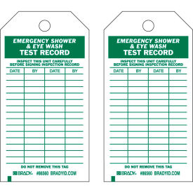 Brady Worldwide Inc 86560 Brady® 86560 Emergency Shower & Eye Wash Test Record Tag, Polyester, 3"W x 5-3-3/4"H, 10/Pkg image.
