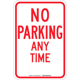 Brady Worldwide Inc 94119 Brady® 94119 No Parking Any Time Sign, Red/White, HIP Reflective Sign, Aluminum, 12"W x 18"H image.