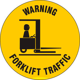 Brady Worldwide Inc 97615 Brady® 97615 Floor Warning Forklift Traffic Sign, Yellow/Black, Anit-skid, Vinyl, 17"Dia image.