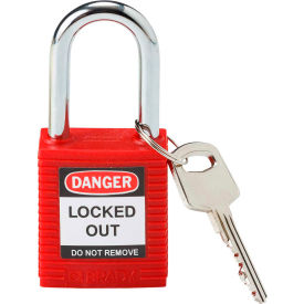 Brady Worldwide Inc 99552 Brady® 99552 Safety Padlock With Label, Plastic Covered Steel, Red image.