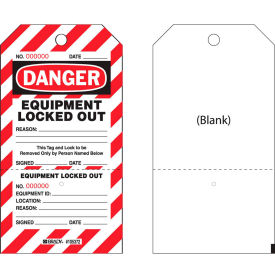 Brady Worldwide Inc CLT2 Brady® CLT2 Danger Equipment Locked Out Tag, Two-Part Tags With Stubs, HD Polyester, 25/Pack image.
