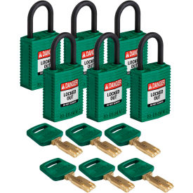 Brady Worldwide Inc CPT-GRN-25PL-KA6PK Brady® CPT-GRN-25PL-KA6PK Brady SafeKey Lockout Padlock Nylon 1" Plastic Shackle Keyed Alike image.