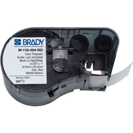 Brady Worldwide Inc M-118-494-RD Brady® M-118-494-RD B-494 Color Polyester Labels 0.375"H x 1"W Red/White, 250/Roll image.
