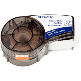 Brady Worldwide Inc M21-500-595-WT Brady BMP21 Series Indoor-Outdoor Industrial Vinyl Labels, 1-2"W X 21L, Blk-White, M21-500-595-WT image.