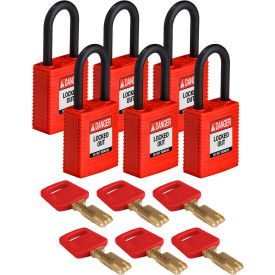 Brady Worldwide Inc NYL-RED-38PL-KD6PK Brady® NYL-RED-38PL-KD6PK Brady SafeKey Lockout Padlock Nylon 1.5" Plastic Shackle Different image.