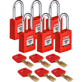 Brady Worldwide Inc NYL-RED-38ST-KD6PK Brady® NYL-RED-38ST-KD6PK Brady SafeKey Lockout Padlock Nylon 1.5" Steel Shackle Key Different image.