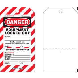 Brady Worldwide Inc PLLT2 Brady® PLLT2  Danger Equipment Locked Out Tag, Two-part Tags With Stubs, Polyester, 25/Pack image.