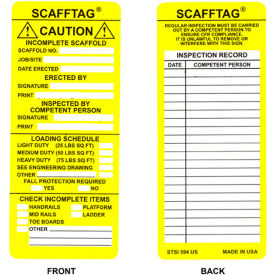 Brady Worldwide Inc SCAF-STSI594 Brady® SCAF-STSI594 ScaffTag® Caution Tag Insert, 100/Pkg, 3-1/8" W X 7-5/8", Yellow/White image.