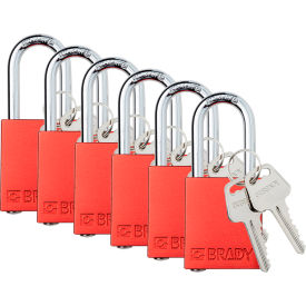 Brady Worldwide Inc SDAL-RED-38ST-KA6 Brady® Safety Lockout Padlock, Keyed Alike, 1-1/2", Aluminum/Steel, Red, 6/PK image.