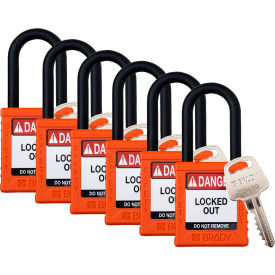 Brady Worldwide Inc SDPL-ORG-38PL-KD6 Brady® Safety Lockout Padlock, Keyed Different, 1-1/2", Plastic/Nylon, Orange, 6/PK image.