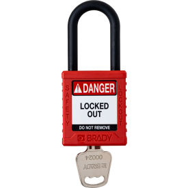 Brady Worldwide Inc SDPL-RED-38PL-KD Brady® Safety Lockout Padlock, Keyed Different, 1-1/2", Plastic/Nylon, Red image.