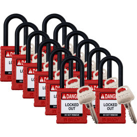 Brady Worldwide Inc SDPL-RED-38PL-KD12 Brady® Safety Lockout Padlock, Keyed Different, 1-1/2", Plastic/Nylon, Red, 12/PK image.