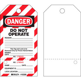 Brady Worldwide Inc WKT3 Brady® WKT3 Danger Do Not Operate Locked Out Tag, Two-Part Tags With Stubs, Cardstock, 25/Pack image.