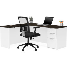 Bestar L-Desk - White and Deep Gray - Pro-Concept Plus Series