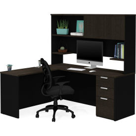 Bestar 110886-32 Bestar® L-Desk with Hutch - Deep Gray and Black - Pro-Concept Plus Series image.