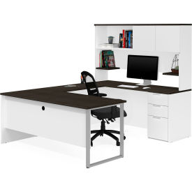 Bestar 110889-17 Bestar® U-Desk with Hutch - White and Deep Gray - Pro-Concept Plus Series image.