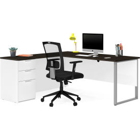 Bestar 110891-17 Bestar® L-Desk with Metal Leg - White and Deep Gray - Pro-Concept Plus Series image.