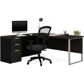 Bestar 110891-32 Bestar® L-Desk with Metal Leg - Deep Gray and Black - Pro-Concept Plus Series image.