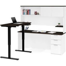 Bestar 110896-17 Bestar® Height Adjustable L-Desk with Hutch - White and Deep Gray - Pro-Concept Plus Series image.