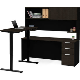 Bestar Height Adjustable L-Desk with Hutch - Deep Gray and Black - Pro-Concept Plus Series