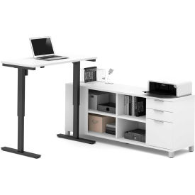 Bestar 120857-17 Bestar® L-Desk and Electric Height Adjustable Table - White - Pro-Linea Series image.
