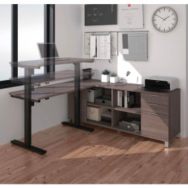 Bestar 120857-47 Bestar® L-Desk and Electric Height Adjustable Table - Bark Gray - Pro-Linea Series image.