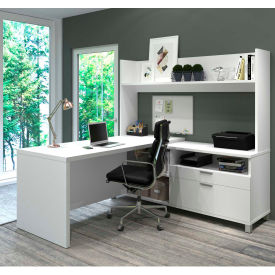 Bestar 120886-17 Bestar® L-Desk with Open Hutch - White - Pro-Linea Series image.