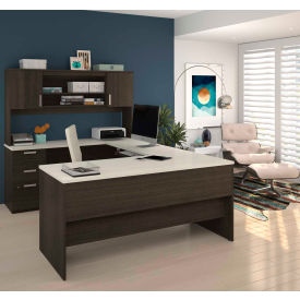 Bestar 52414-31 Bestar® Ridgely Series U-Shaped Desk With Dark Chocolate & White Chocolate Finish image.