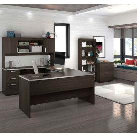 Bestar 52850-79 Bestar® U-Shaped Desk with Lateral File and Bookcase - Dark Chocolate - Ridgeley Series image.