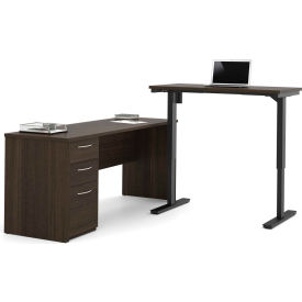 Bestar 60885-79 Bestar® L-Desk Including Electric Height Adjustable Table - Dark Chocolate - Embassy Series image.
