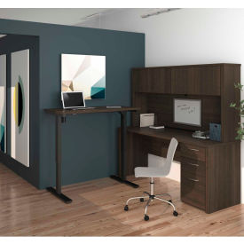 Bestar 60886-79 Bestar® L-Desk w/ Hutch and Electric Height Adjustable Table - Dark Chocolate - Embassy Series image.