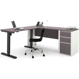 Bestar 93885-59 Bestar® Connexion L-Desk with Electric Height Adjustable Table Slate & Sandstone image.