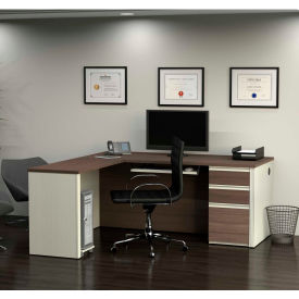 Bestar 99860-52 Bestar® L-Shaped Workstation with Pedestal - White Choc/Antigua - Prestige + Series image.