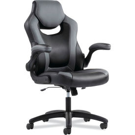 Sadie 9-One-One High-Back Racing Style Chair with Flip-Up Arms, Gray Back, Black Base