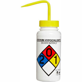 Bel-Art LDPE Wash Bottles 117160015, 500ml, Sodium Hypochlorite Label, Yellow Cap, Wide Mouth, 4/PK